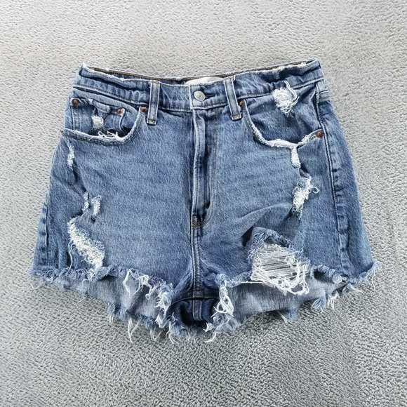 Abercrombie Fitch Shorts Womens 6 Blue The Mom Short High Rise 2" Denim - Picture 1 of 10